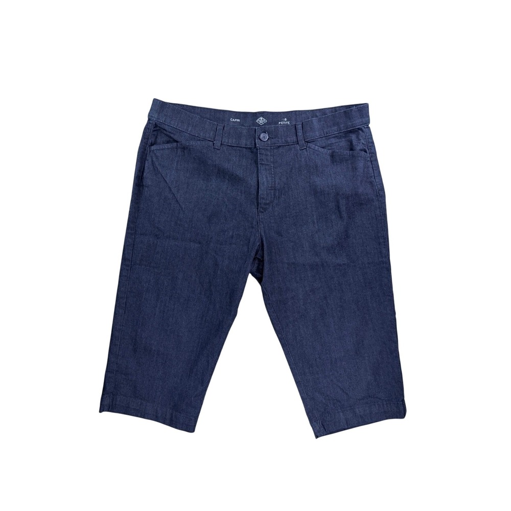 St. Johns Bay Capri Pants Women 18 Petite Navy Blue Excellent Stretch Cropped